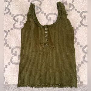 Aura Olive Green Ribbed Button-Front Tank Top